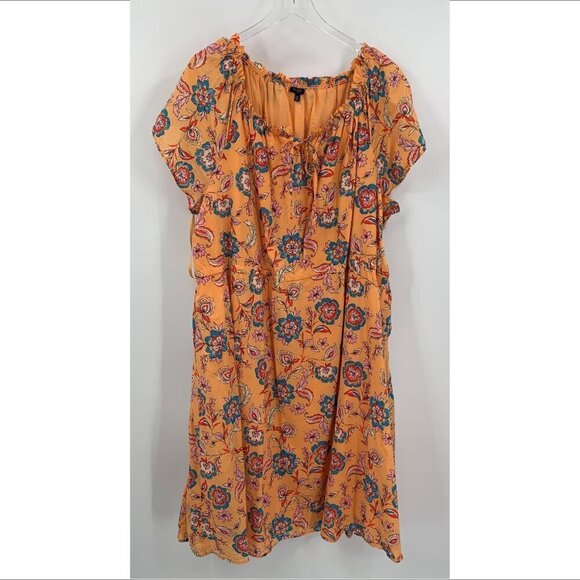Talbots Plus cotton floral shift dress peach elastic waistband 22W - Picture 1 of 4